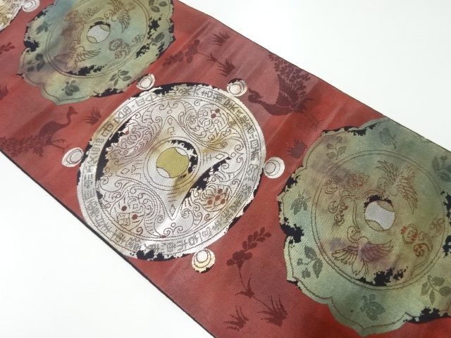 アンティーク　鏡裏に花鳥唐草模様織出し袋帯（材料）